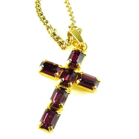 Purple Cross Necklace with Rhinestones Religious Jewelry - Picture 4 of 5
